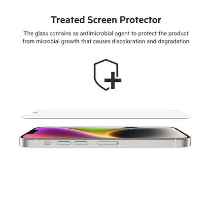Belkin UltraGlass iPhone 17e, 16e, 14, 13 and 13 Pro Screen Protector, AntiMicrobial-Treated, Easy Bubble Free Application with Included Installation Guide Tray, 9H Hardness Tested, Tempered Glass