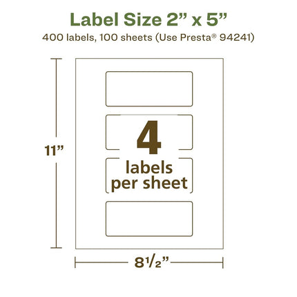 Avery EcoFriendly Matte White Recycled Rectangle Labels, 2" x 5", Print-to-The-Edge, Matte White Labels, Permanent Label Adhesive, Laser/Inkjet, 400 Printable Labels