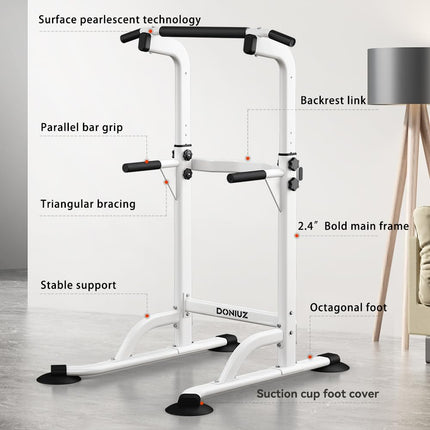 DONIUZ Power Tower Pull Up Bar and Dip Station, Multi-Function Home Gym, Strength Training Fitness Equipment, Height Adjustable(WHITE)