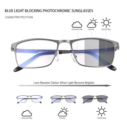 Blue Light Blocking Glasses Photochromic Sunglasses Retro UV400 Protection Spring Hinge Computer Eyewear for Men Women Vintage Anti Glare Eyeglasses Full Frame Anti Eyestrain Gaming TV Spectacles