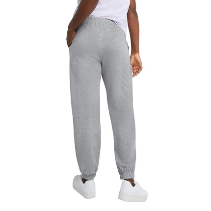 Hanes Women's Essential Jogger Pants, Drawstring Sweatpants, 100% Cotton Jersey, 29", Light Steel, XL