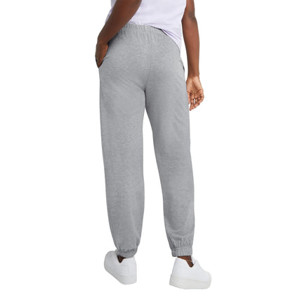 Hanes Women's Essential Jogger Pants, Drawstring Sweatpants, 100% Cotton Jersey, 29", Light Steel, M