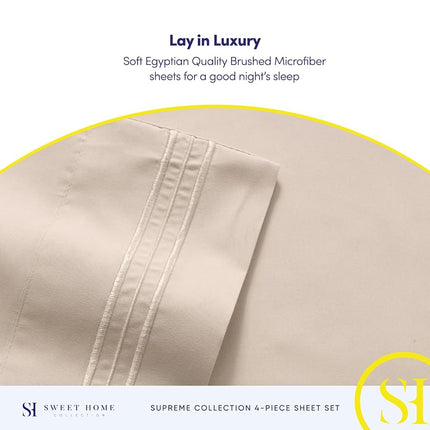 California King Sheet Sets - Breathable Luxury Sheets with Full Elastic & Secure Corner Straps Built in - 1800 Supreme Collection Deep Pocket Bedding, Sheet Set, Extra DEEP Pocket - Cal King, Beige
