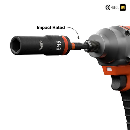 Klein Tools 65148HD KNECT Deep-Well and Shallow Impact Socket Set, 3/8-Inch Drive, SAE and Metric, 44-Piece Tool Set, Impact Driver, Swivel Adapter, Wrench Extensions, Removable Socket Organizer