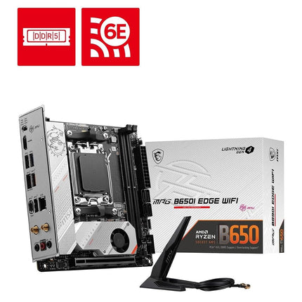 MSI MPG B650I Edge WiFi Gaming Motherboard (AMD AM5, Mini-ITX, DDR5, PCIe 4.0, M.2, SATA 6Gb/s, USB 3.2 Gen 2, HDMI, Wi-Fi 6E, AMD Ryzen 7000 Series Desktop Processors)