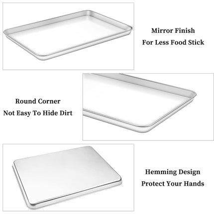 Deedro Baking Sheet with Rack Set [2 Sheets + 2 Racks], Stainless Steel Cookie Half Sheets Baking Pan Oven Tray with Cooling Rack, 17.32 x 12.28 x 1 Inch, Heavy Duty, Non-toxic, Easy Clean