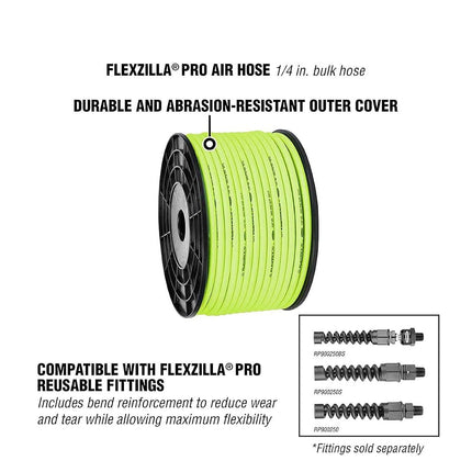 Flexzilla Pro Air Hose, Bulk Plastic Spool, 1/4 in. x 250 ft, Heavy Duty, Lightweight, Hybrid, ZillaGreen - HFZ14250YW