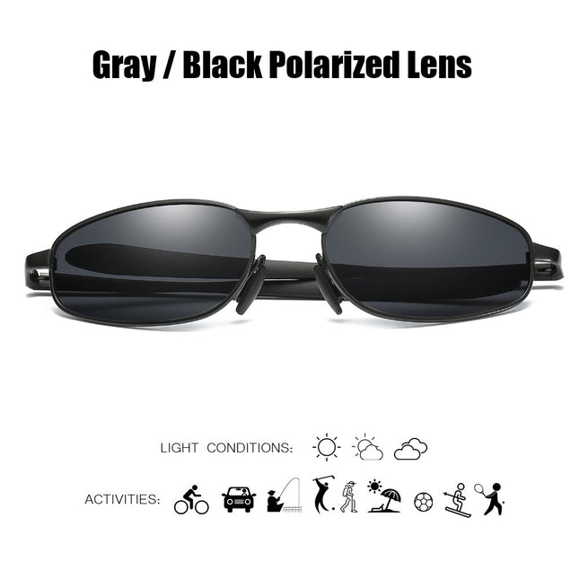 ZHILE Polarized Sunglasses Small Size Rectangular Metal Frame for Men and Women UV400 Protection, Black, S