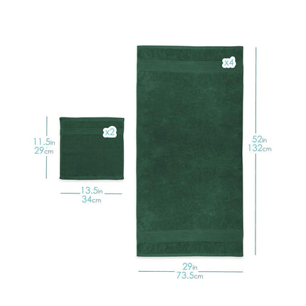 Hearth & Harbor 100% Ring Spun Cotton Bath Towels for bathroom - Luxury Bathroom Towels - Soft & Highly Absorbent Bath Towels Set, 10 Piece Set (2 Bath Towels, 2 Hand Towels, 6 Washcloths) - Green