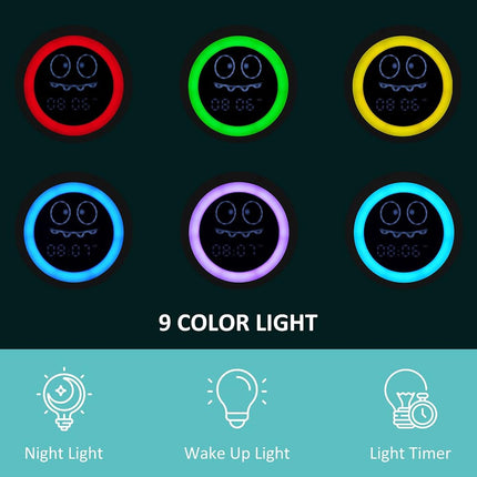 H-chin Kids Alarm Clock, Toddler Sleep Training Clock with Night Lights, Sound Machine, Time to Wake Grow Clock for Children (Green)
