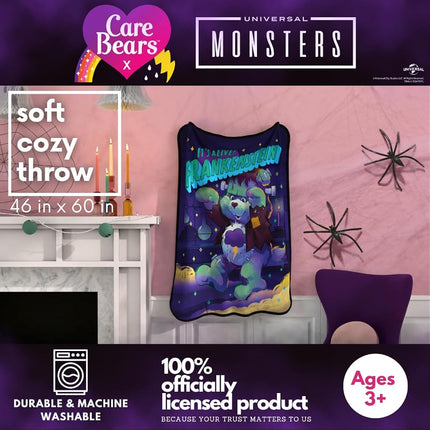 Franco Collectibles Care Bears X Monsters Frankenstein Bedding Super Soft Plush Throw, 46 in x 60 in, (Officially Licensed Product)