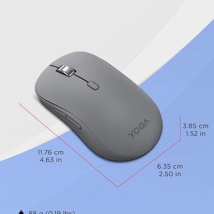 Lenovo Yoga Bluetooth Silent Mouse, 3 Level DPI Adjustment, 36 Month Battery Life, Bluetooth 5.3, 3 Device Paring, Whisper Quiet, Programmable Buttons, Smooth Finish, Luna Grey
