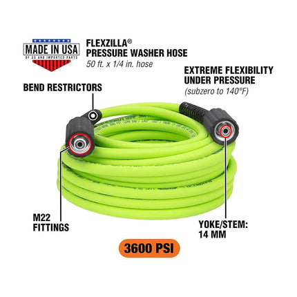 Flexzilla HFZPW36450M-E 3600 PSI, 50' Pressure Washer Hose, 1/4 in. x 50 ft, ZillaGreen