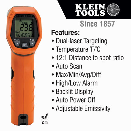 Klein Tools 80063 Multimeter and IR Thermometer 2-Piece Electrical and Temperature Test Kit with Test Leads, Thermocouple, Pouch, Batteries