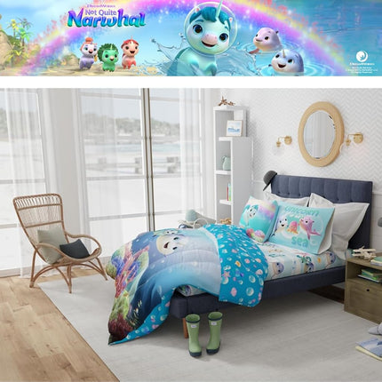 Franco DreamWorks No Es Exactamente Narval, Juego de Sábanas y Edredón Súper Suave para Niños, 5 Piezas, Tamaño Full, (Producto Oficial con Licencia)