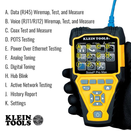 Klein Tools VDV501-770 Cable Tester Set, Scout Pro Max Ethernet, Coax/Video, Phone, (RJ11/RJ12/RJ45) F-Connector Cables, Test-n-Map Remotes