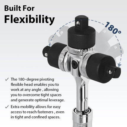 FIRSTINFO 1/2'' Drive Extendable Breaker Bar Ratchet Wrench Length 17.2 to 22.7 inches, with Flexible Ratchet Head, (F32243D)