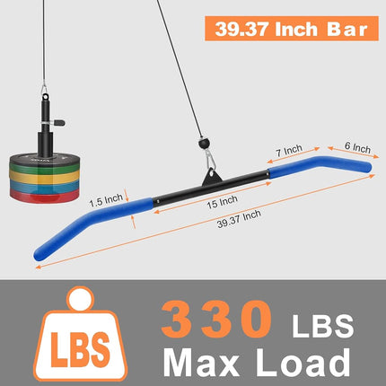 SERTT 39.37 Inch LAT Pulldown Attachments for Pulley Cable Machine, Curl Tricep Press Down Bar with Rubber Handle, LAT Pull Down Bar for Gym, Strength Workout, Muscle Building