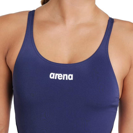Arena Womens Swim Tech Open Back MaxLife One Piece Solid Team Swimsuit, Navy / White, 24