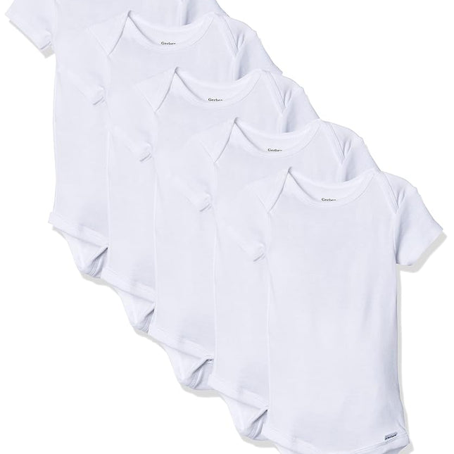 Gerber Baby Soft Cotton Short Sleeve Onesies 5-pack Solid White Bodysuits, 5T