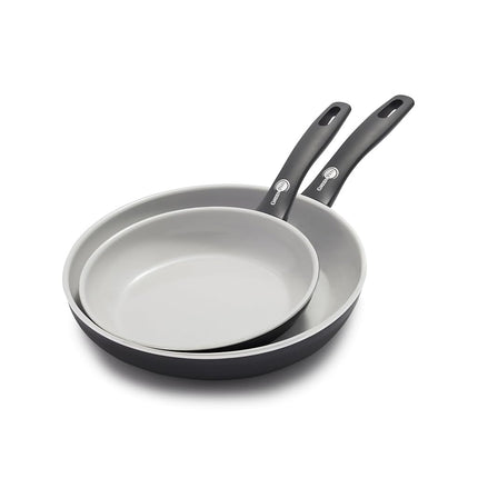 GreenPan Dover, batterie de 2 poêles à frire de 20 cm et 25 cm, revêtement antiadhésif en céramique non toxique sans PFAS, pour saisir, faire revenir, frire, œufs, omelettes, compatible lave-vaisselle et four, poignée froide, bords verseurs faciles, noir