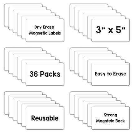 IMAGAME Dry Erase Magnets, Blank Magnetic Dry Erase Labels, 36-Pack, Erasable Magnets for Whiteboard, Multipurpose White Magnetic Labels to Write On for Classroom, Home, Education, Office, 3" x 5"
