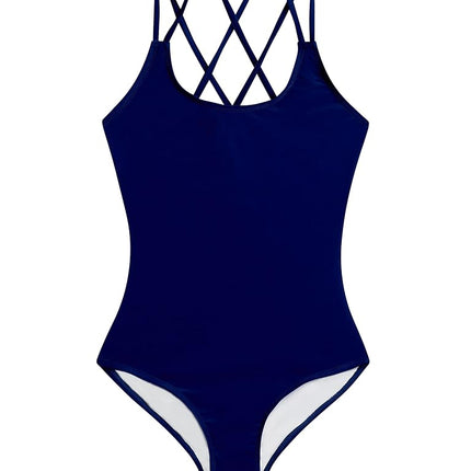 Kanu Surf Girls' Reese UPF 50+ Beach Sport Criss-Cross One Piece Swimsuit, Solid Navy, 16