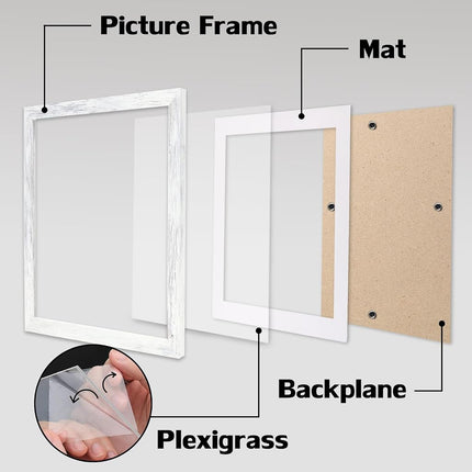 ORIVAN 11x14 Picture Frame Wood Display Picture 8x10 with Mat Vintage White