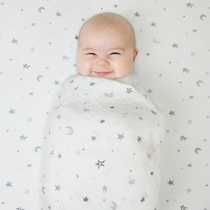 American Baby Company Printed 100% Natural Cotton Value Jersey Knit Fitted Pack N Play Playard Sheet, Grey Stars and Moon, Soft Breathable, for Boys and Girls