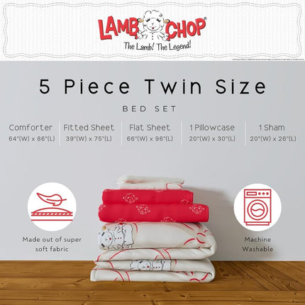 Lamb Chop Retro Classic 5 Piece Twin Bedding Set - Super Soft Cozy Reversible Comforter and Sheet Set with Sham, (Officially Licensed Product) by Franco