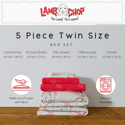 Lamb Chop Retro Classic 5 Piece Twin Bedding Set - Super Soft Cozy Reversible Comforter and Sheet Set with Sham, (Officially Licensed Product) by Franco