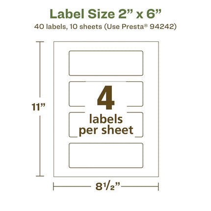 Avery EcoFriendly Matte White Recycled Rectangle Labels, 2" x 6", Print-to-The-Edge, Matte White Labels, Permanent Adhesive, Laser/Inkjet Printable, 40 Total