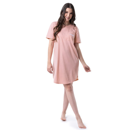 Wrangler Chemise de nuit à manches courtes, col rond, avec poche, pour femme, rose, petite
