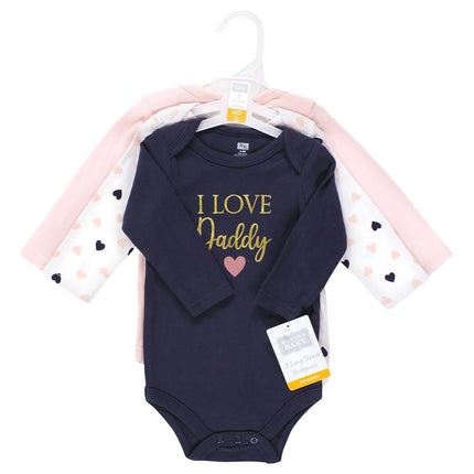Hudson Baby unisex-baby Bodis de algodón de manga larga, Girl Daddy Pink Navy, 12-18 meses