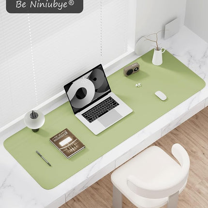 Niniubye Desk Pad, 48" x 17" PU Leather Non-Slip Desk Mat Large Mouse Pad for Desktop, Waterproof Laptop Computer Writing Mat for Office, Home, Work, Gaming, Green