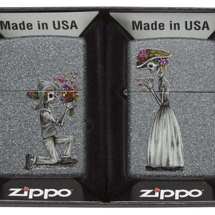 Zippo Skeleton Flowers Iron Stone Gift Set Pocket 
