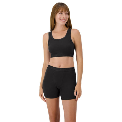 Hanes Women's Originals SuperSoft Comfywear 2 Piece Lounge Crop Top & Boxer Shorts Loungewear Set, Black/Black, Medium