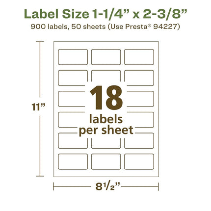 Avery EcoFriendly Matte White Recycled Rectangle Labels, 1-1/4" x 2-3/8", Print-to-The-Edge, Matte White Labels, Permanent Adhesive, Laser/Inkjet Printable, 900 Total