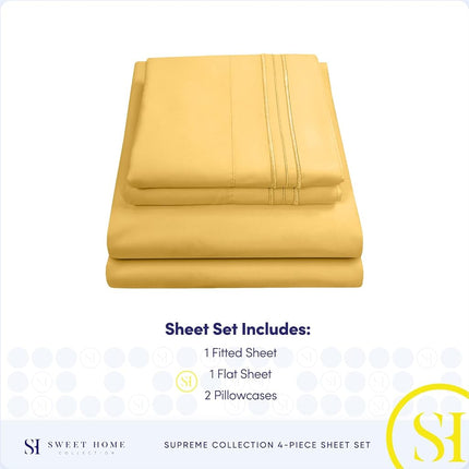 California King Sheet Sets - Breathable Luxury Sheets with Full Elastic & Secure Corner Straps Built In - 1800 Supreme Collection Cal King Deep Pocket Bedding Set, Sheet Set, California King, Yellow