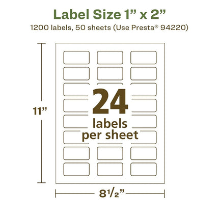 Avery EcoFriendly Matte White Recycled Rectangle Labels, 1" x 2", Print-to-The-Edge, Matte White Labels, Permanent Adhesive, Laser/Inkjet Printable, 1,200 Total