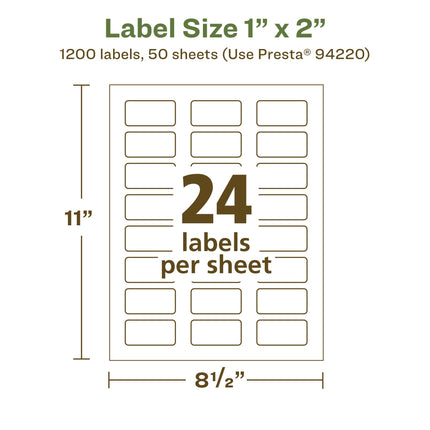 Avery EcoFriendly Matte White Recycled Rectangle Labels, 1" x 2", Print-to-The-Edge, Matte White Labels, Permanent Adhesive, Laser/Inkjet Printable, 1,200 Total