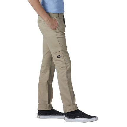 Dickies Boy’s Skinny Straight Double Knee Pant - Stretch School Uniform Trousers with Reinforced Knees & Adjustable Waist, Desert Sand V1, 12