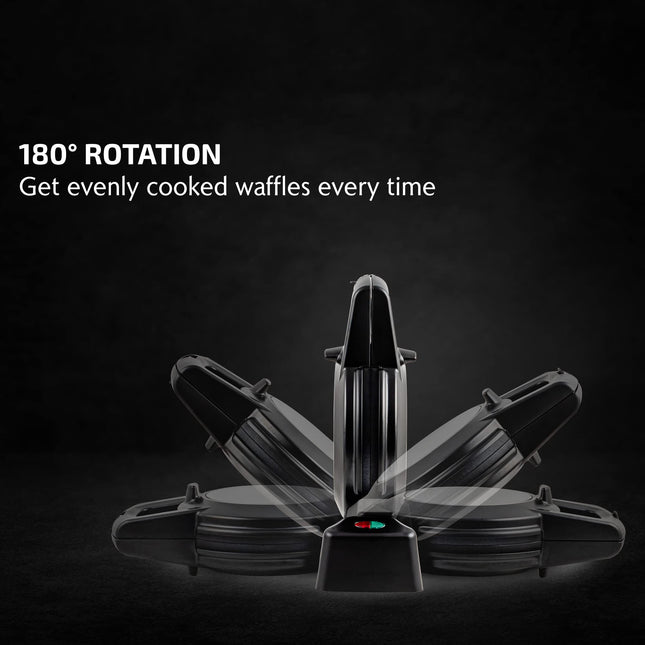 Gofrera eléctrica Ovente, 1000 W de potencia, con placas antiadherentes y función de giro de 180°, perfecta para cocinar gofres belgas y desayunos, diseño portátil y compacto, negra WMF1440BR