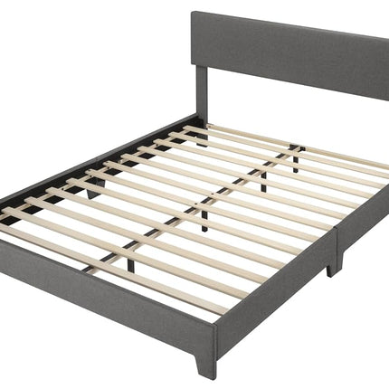 Allewie Full Size Bed Frame with Adjustable Headboard, Upholstered Platform Bed with Wood Slats, Heavy Duty Mattress Foundation, No Box Spring Needed, Noise-Free, Easy Assembly, Beige