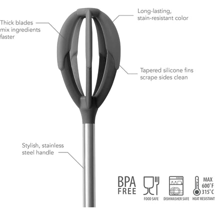 Tovolo Better Tool Silicone-Coated Quick-Mix Spatula Whisk Scraping Bowls Clean, Batter Hand Mixer & Cooking Utensil, BPA-Free & Dishwasher-Safe, 1 EA, Charcoal