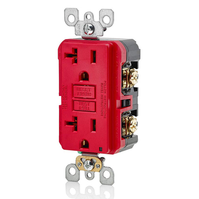 Leviton GFNT2-R Self-Test SmartlockPro Slim GFCI Non-Tamper-Resistant Receptacle with LED Indicator, 20 Amp, Red