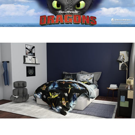 Franco How to Train Your Dragon Kids Bedding Super Soft & Cozy Reversible Microfiber Comforter and Sheet Set with Sham, 5 Piece Twin Size, (Officially Licensed Product)