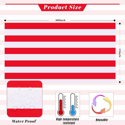 Kesfey Red Striped Tablecloth Carnival Vertical Stripe Table Cover 3 Packs