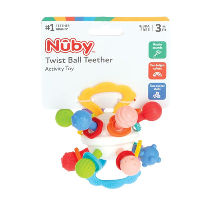 Nuby Twist Ball with Rattle and Bright Colours - Sensory Toy - Promotes Fine Motor Skills - From 3 Months