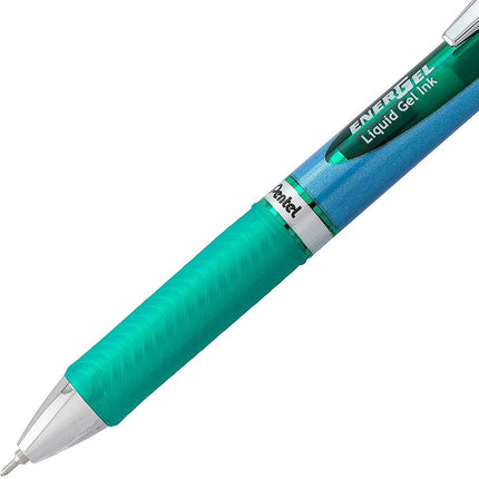 Bolígrafo de Tinta Gel Retráctil Pentel EnerGel RTX, (0.5 mm), Punta de Aguja, Punto Fino, Verde, Paquete de 2 (BLN75BP2D)